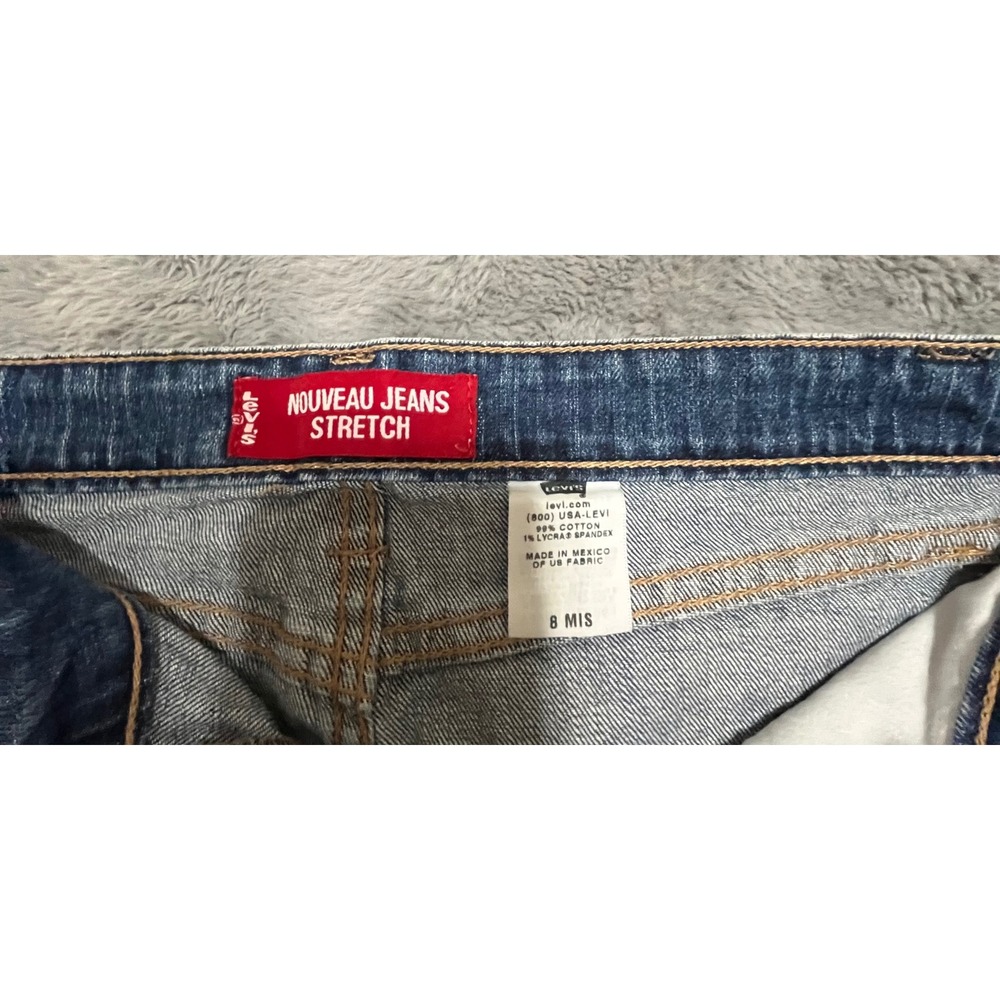 Levis Nouveau Jeans Stretch Denim Mini Skirt Medium Wash Blue Size 8 MIS Slits - Picture 3 of 7